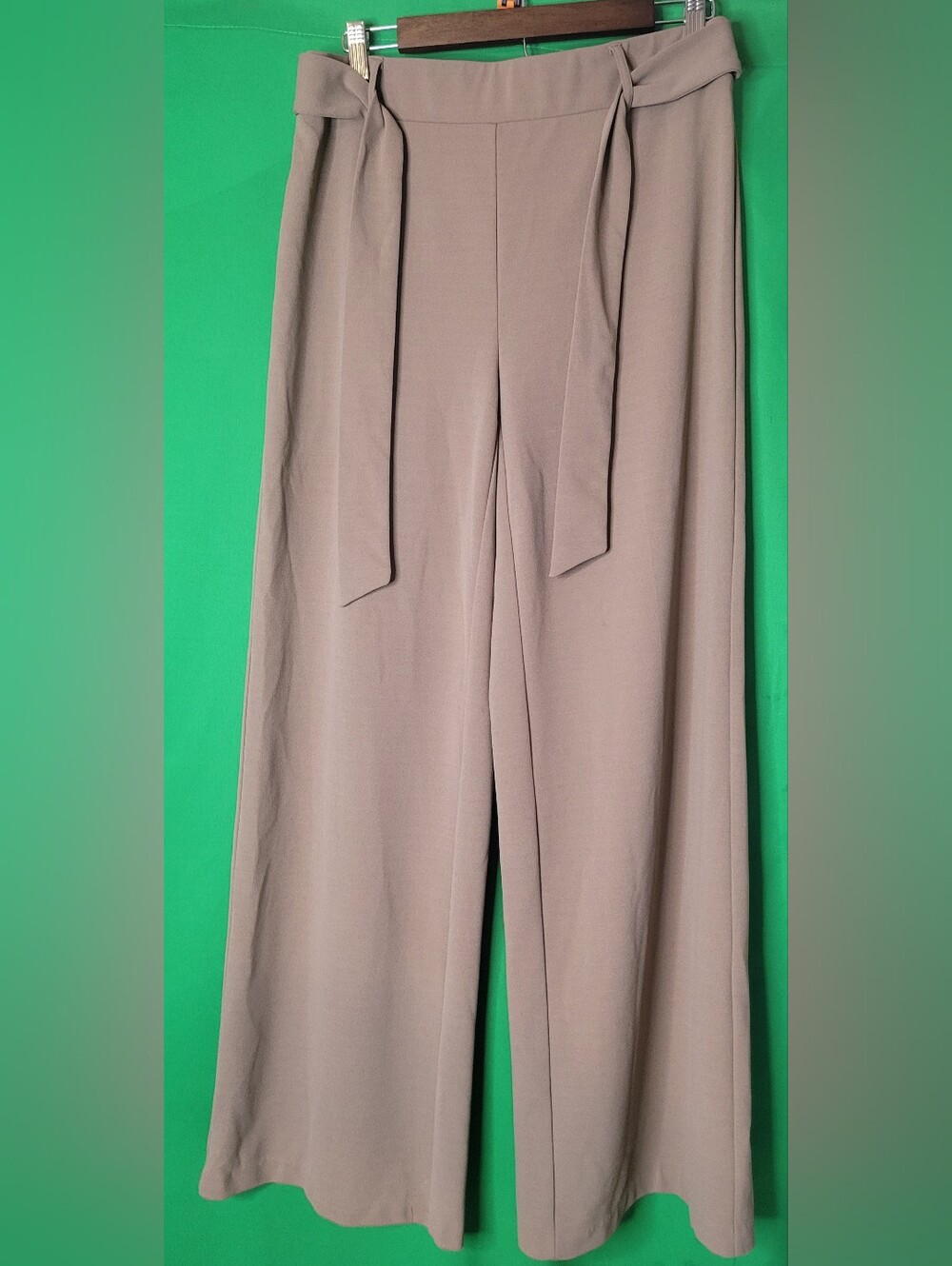High-Rise Wide-Leg Dress Pants Self-Tie Waist Taupe NYCC Stretch Women Size 10